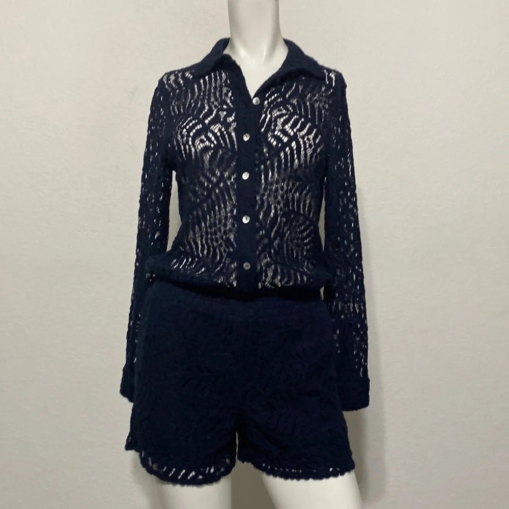 Maison Scotch Jolie Vagabond Navy Lace Crochet Romper Size S